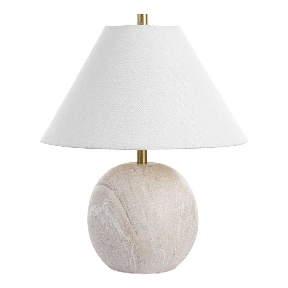 Table Lamp, Water Marble Ceramic and White Linen Shade, 17 Inch - BM346832