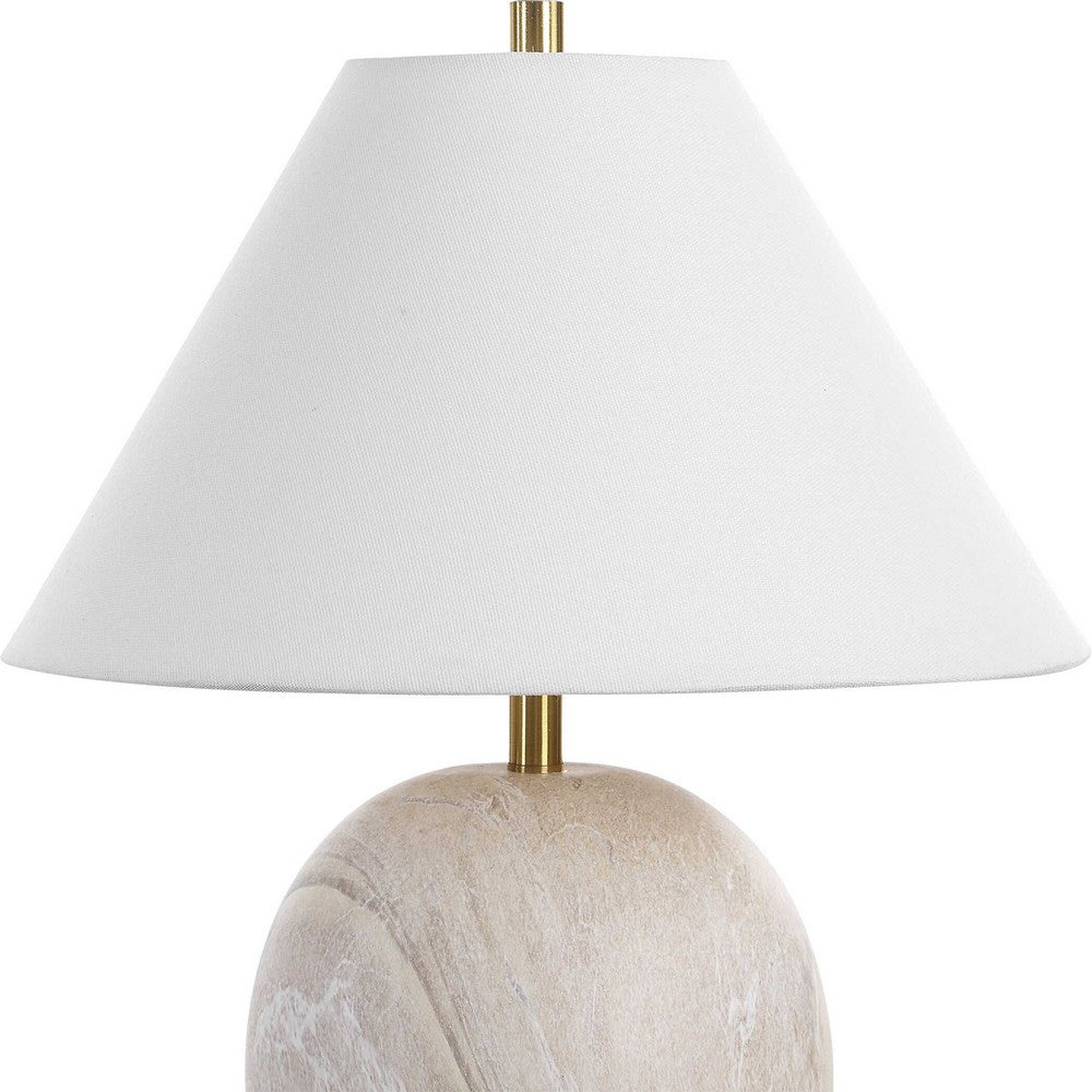 Table Lamp, Water Marble Ceramic and White Linen Shade, 17 Inch - BM346832