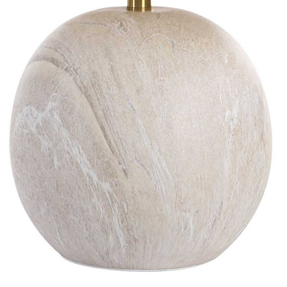 Table Lamp, Water Marble Ceramic and White Linen Shade, 17 Inch - BM346832