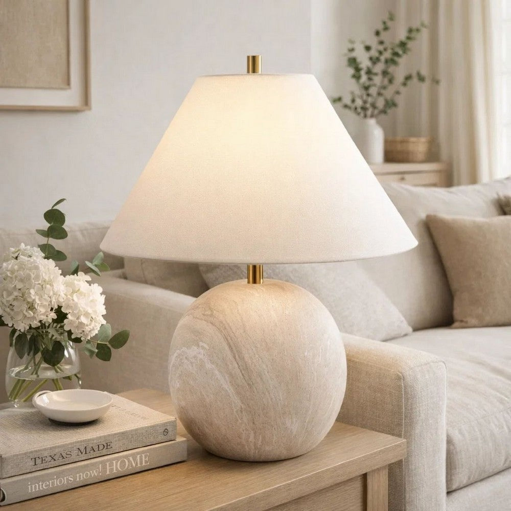 Table Lamp, Water Marble Ceramic and White Linen Shade, 17 Inch - BM346832