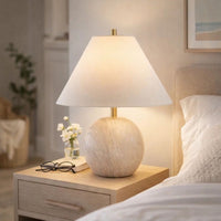 Table Lamp, Water Marble Ceramic and White Linen Shade, 17 Inch - BM346832