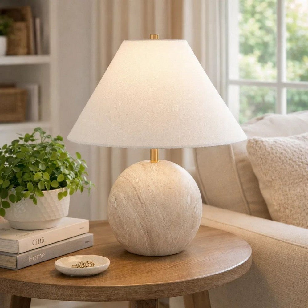 Table Lamp, Water Marble Ceramic and White Linen Shade, 17 Inch - BM346832