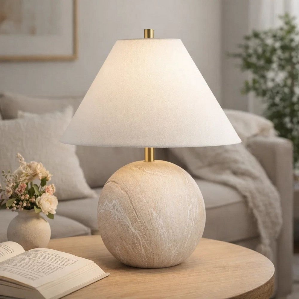 Table Lamp, Water Marble Ceramic and White Linen Shade, 17 Inch - BM346832
