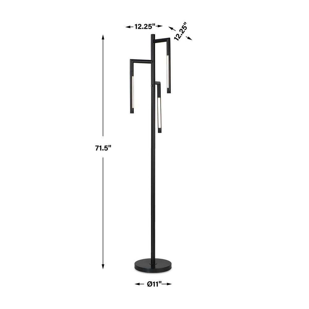 Modern Floor Lamp with Rotating LED Arms and Dimmer, 72 Inch Black - BM346833
