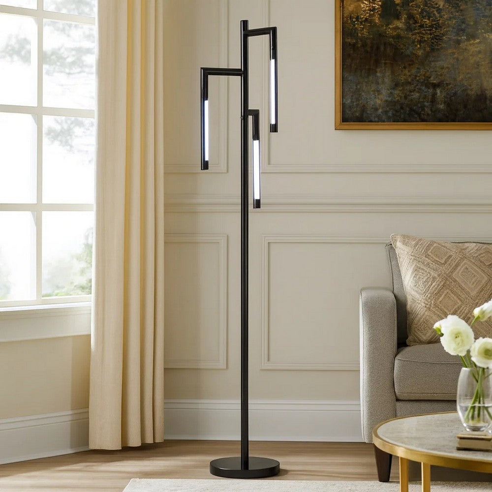 Modern Floor Lamp with Rotating LED Arms and Dimmer, 72 Inch Black - BM346833