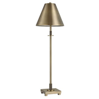 Table Lamp with Antique Brass Metal Body and Tapered Shade, 32 Inch - BM346835