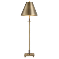 Table Lamp with Antique Brass Metal Body and Tapered Shade, 32 Inch - BM346835