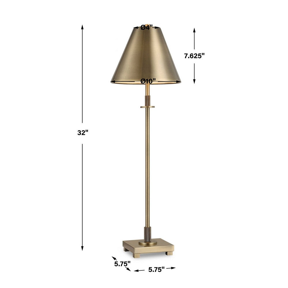 Table Lamp with Antique Brass Metal Body and Tapered Shade, 32 Inch - BM346835