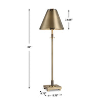 Table Lamp with Antique Brass Metal Body and Tapered Shade, 32 Inch - BM346835