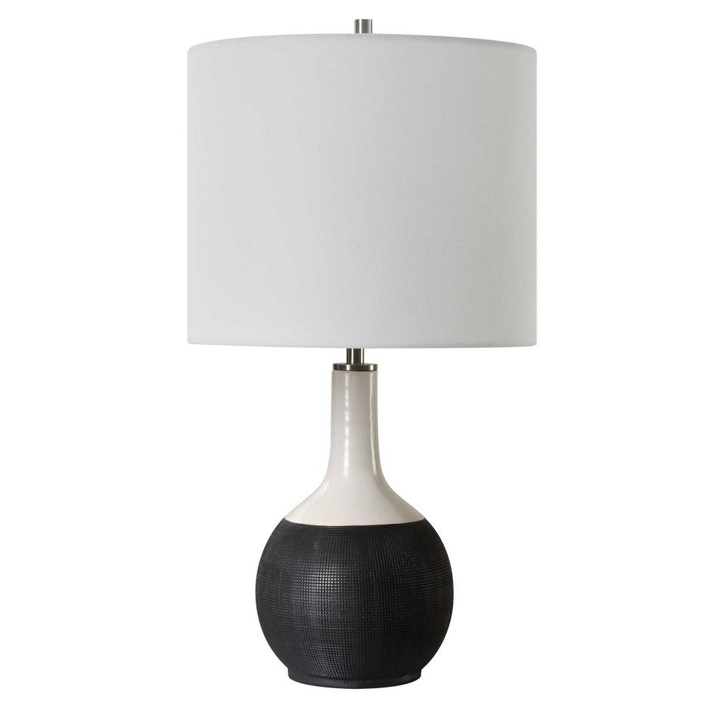 Table Lamp, White Linen Shade, 23 Inch Black and White Ceramic Accent  - BM346836