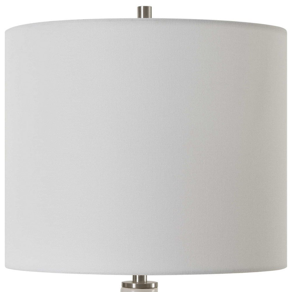 Table Lamp, White Linen Shade, 23 Inch Black and White Ceramic Accent  - BM346836