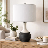 Table Lamp, White Linen Shade, 23 Inch Black and White Ceramic Accent  - BM346836