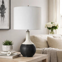 Table Lamp, White Linen Shade, 23 Inch Black and White Ceramic Accent  - BM346836