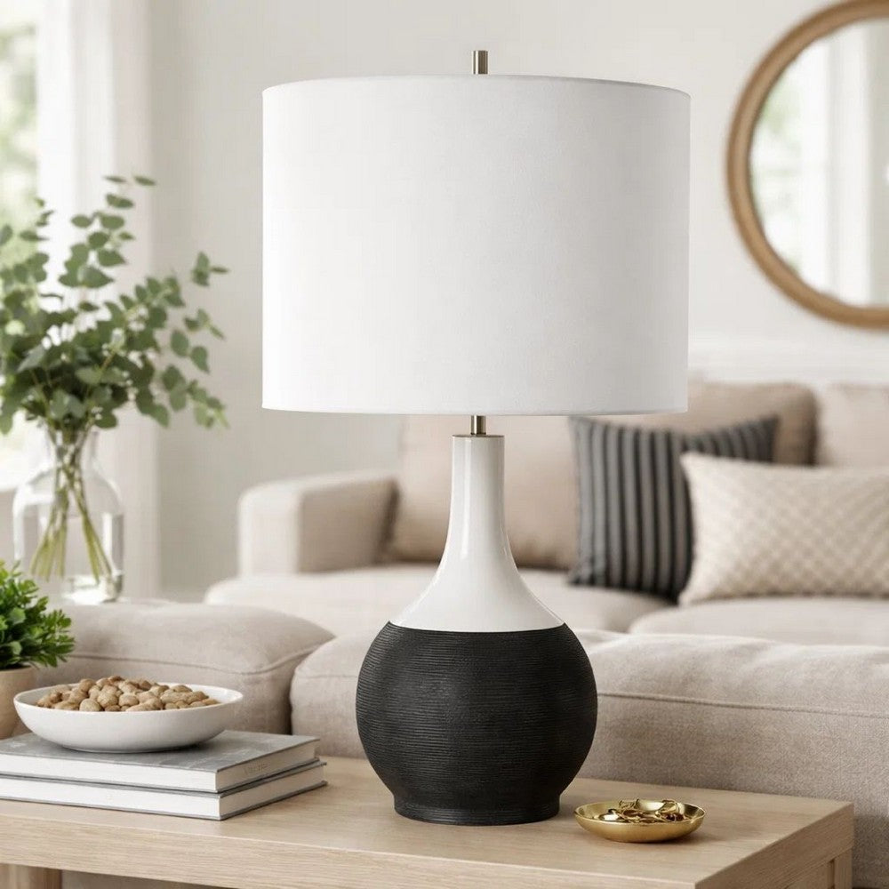 Table Lamp, White Linen Shade, 23 Inch Black and White Ceramic Accent  - BM346836