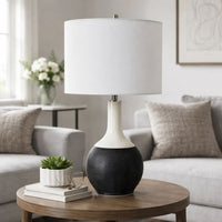 Table Lamp, White Linen Shade, 23 Inch Black and White Ceramic Accent  - BM346836