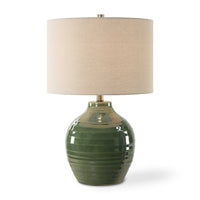 Table Lamp, Moss Green Textured Ceramic and Beige Linen Shade, 23 Inch - BM346839
