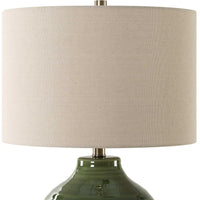 Table Lamp, Moss Green Textured Ceramic and Beige Linen Shade, 23 Inch - BM346839
