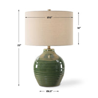 Table Lamp, Moss Green Textured Ceramic and Beige Linen Shade, 23 Inch - BM346839