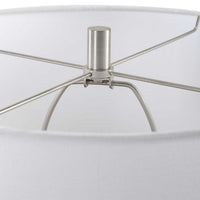 Table Lamp, Teal Ribbed Ceramic Base and White Linen Shade, 28 Inch - BM346840