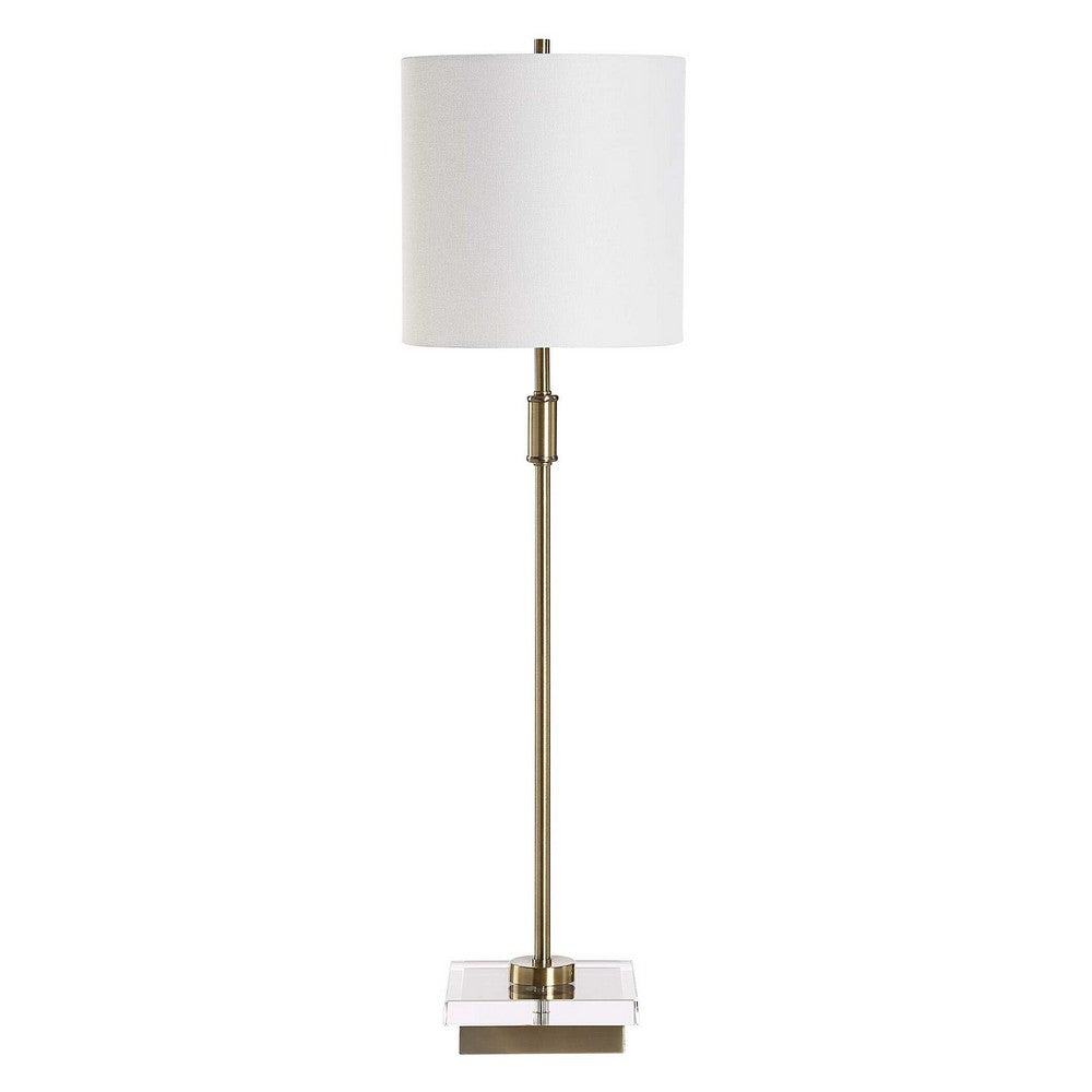 Table Lamp, Crystal Base, White Linen Shade, 32 Inch Antique Brass - BM346841