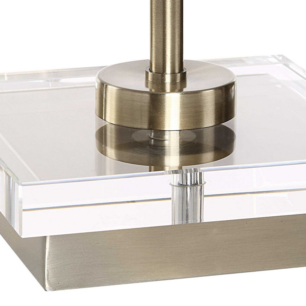 Table Lamp, Crystal Base, White Linen Shade, 32 Inch Antique Brass - BM346841