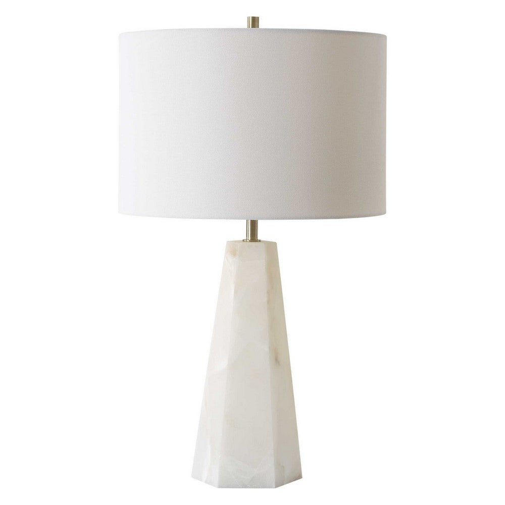 Accent Table Lamp, Cream Marble Base, Off White Linen Shade, 23 Inch - BM346842