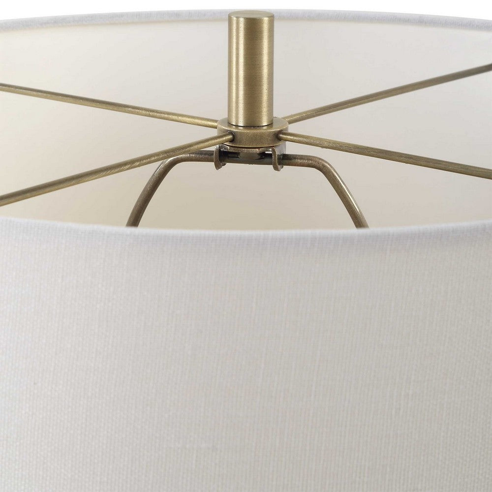 Accent Table Lamp, Cream Marble Base, Off White Linen Shade, 23 Inch - BM346842