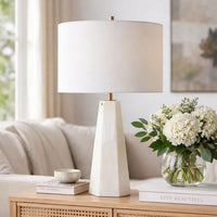 Accent Table Lamp, Cream Marble Base, Off White Linen Shade, 23 Inch - BM346842