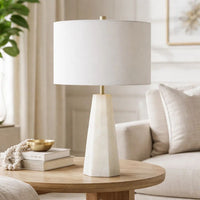 Accent Table Lamp, Cream Marble Base, Off White Linen Shade, 23 Inch - BM346842