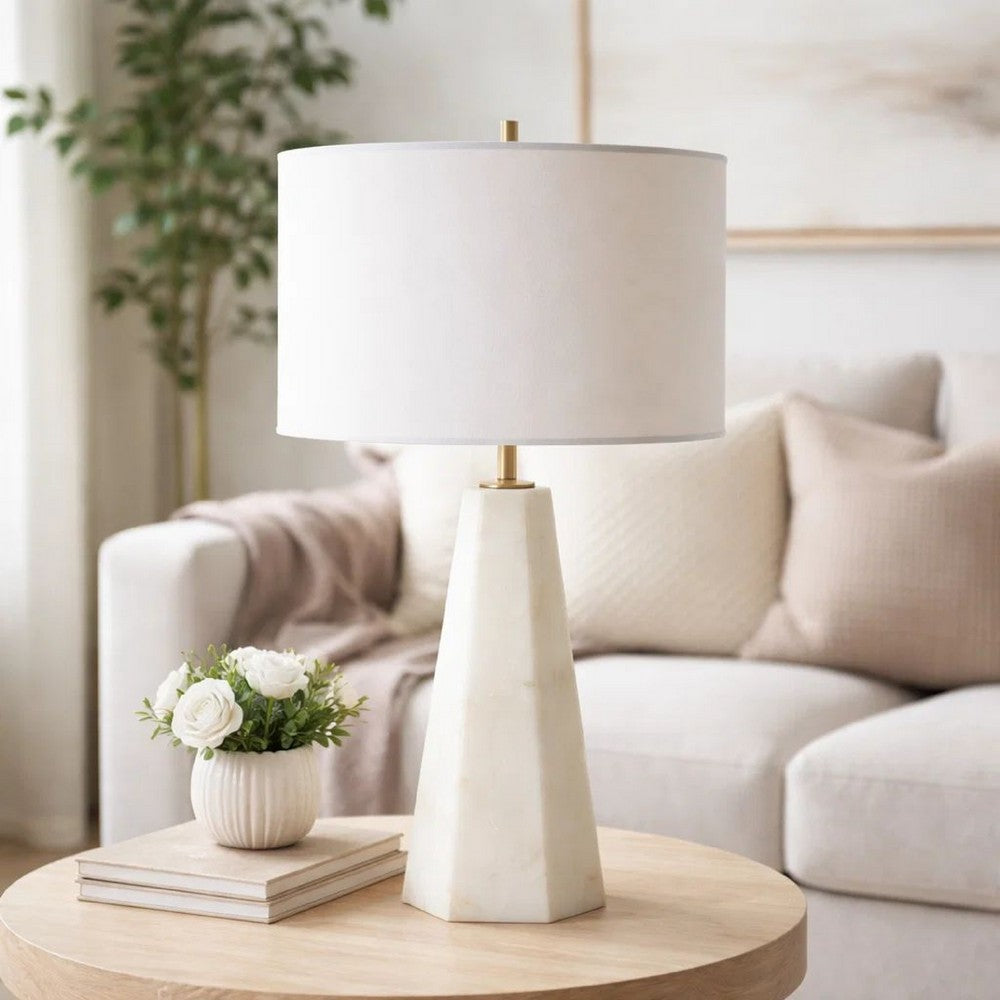 Accent Table Lamp, Cream Marble Base, Off White Linen Shade, 23 Inch - BM346842