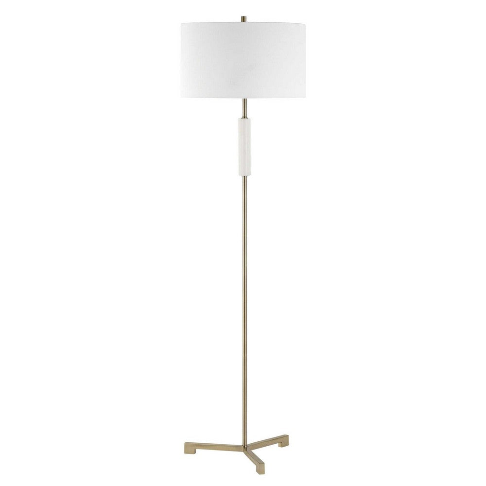 Floor Lamp, Off White Linen Shade, Antique Brass Metal Pole, 64 Inch - BM346843