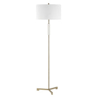 Floor Lamp, Off White Linen Shade, Antique Brass Metal Pole, 64 Inch - BM346843
