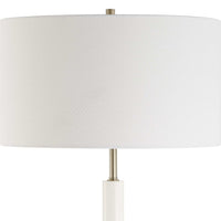 Floor Lamp, Off White Linen Shade, Antique Brass Metal Pole, 64 Inch - BM346843