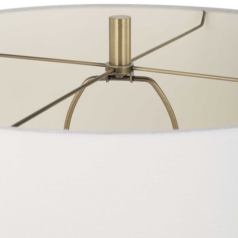 Floor Lamp, Off White Linen Shade, Antique Brass Metal Pole, 64 Inch - BM346843