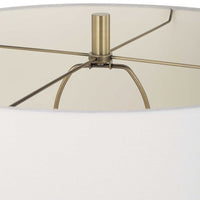 Floor Lamp, Off White Linen Shade, Antique Brass Metal Pole, 64 Inch - BM346843