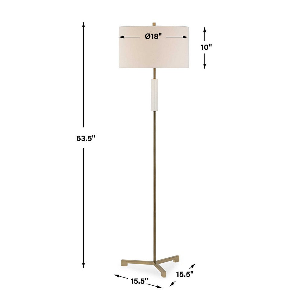 Floor Lamp, Off White Linen Shade, Antique Brass Metal Pole, 64 Inch - BM346843