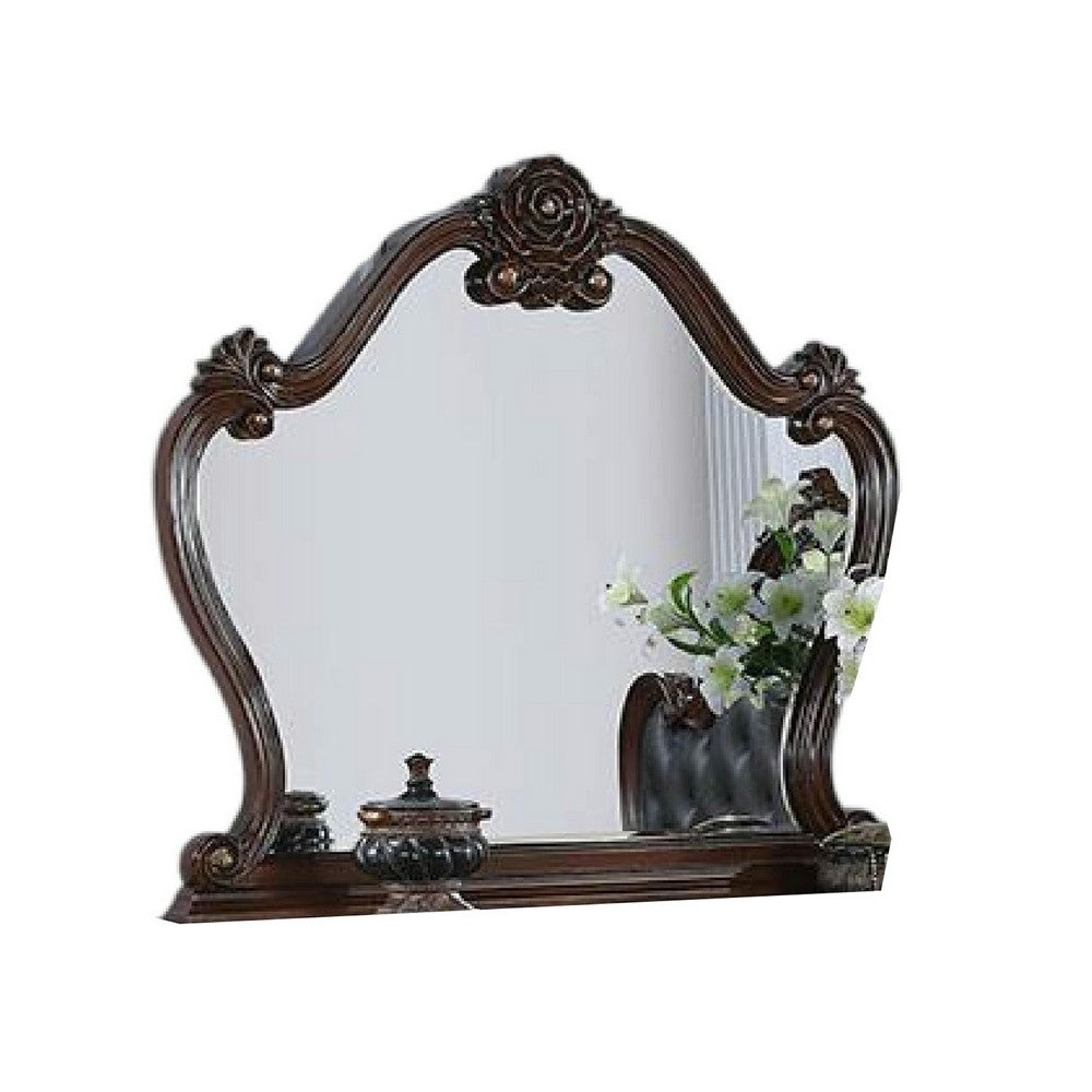 Ventra Dresser Mirror, 51 Inch Classic Arched Cherry Brown Solid Wood - BM346946