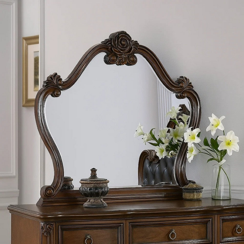 Ventra Dresser Mirror, 51 Inch Classic Arched Cherry Brown Solid Wood - BM346946