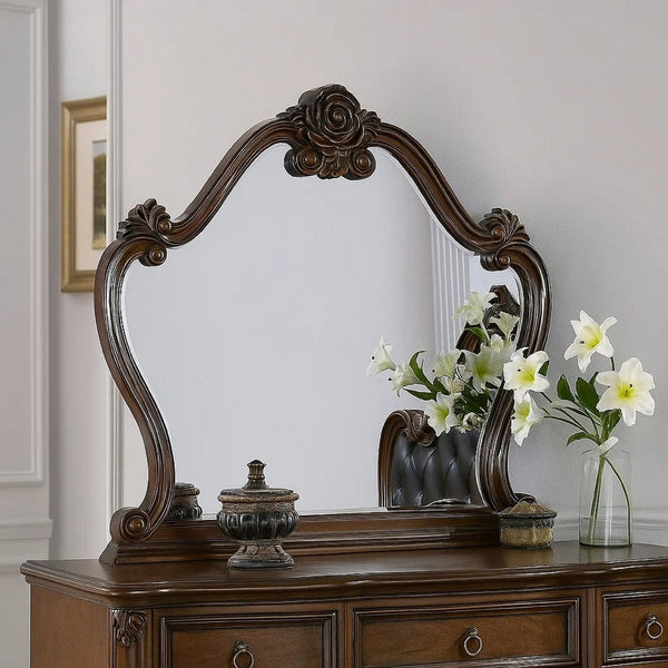 Ventra Dresser Mirror, 51 Inch Classic Arched Cherry Brown Solid Wood - BM346946
