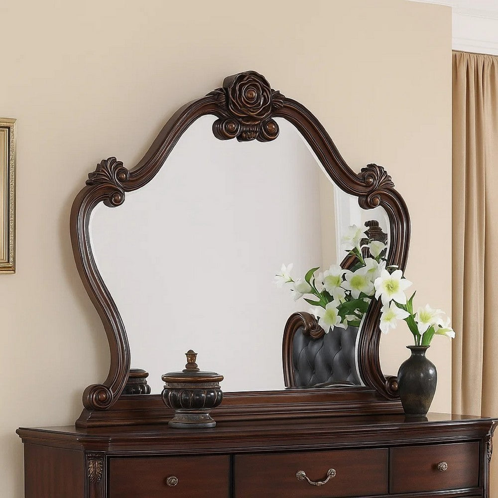 Ventra Dresser Mirror, 51 Inch Classic Arched Cherry Brown Solid Wood - BM346946