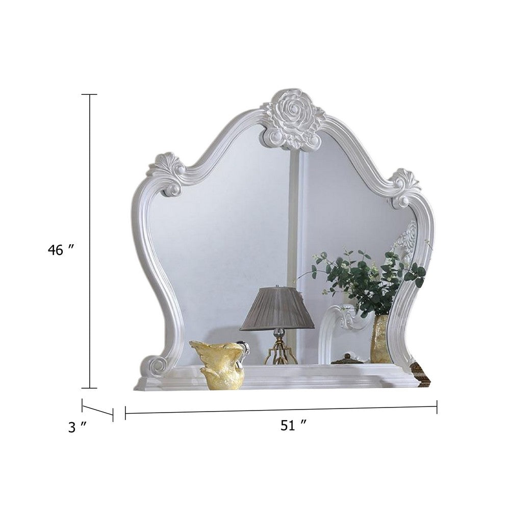 Ventra Dresser Mirror, 51 Inch, Classic Arched Design White Solid Wood - BM346951