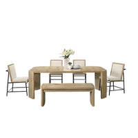 7pc Extendable Dining Table Set, 6 Beige Chairs, Solid Wood Oak Brown - BM346973