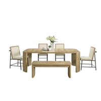 7pc Extendable Dining Table Set, 6 Beige Chairs, Solid Wood Oak Brown - BM346973