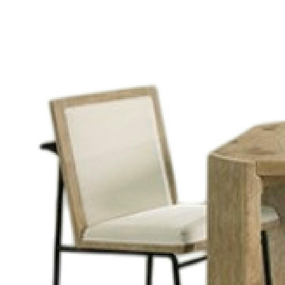 7pc Extendable Dining Table Set, 6 Beige Chairs, Solid Wood Oak Brown - BM346973