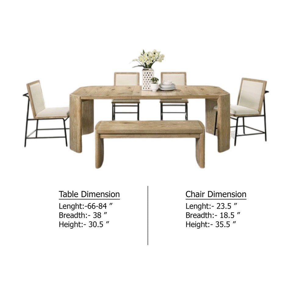 7pc Extendable Dining Table Set, 6 Beige Chairs, Solid Wood Oak Brown - BM346973