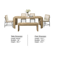 7pc Extendable Dining Table Set, 6 Beige Chairs, Solid Wood Oak Brown - BM346973
