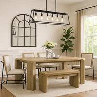 7pc Extendable Dining Table Set, 6 Beige Chairs, Solid Wood Oak Brown - BM346973