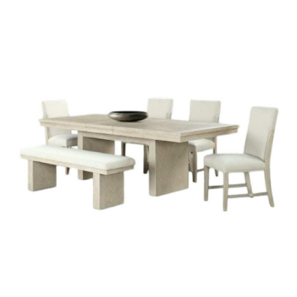 Hagy 7pc Dining Set, Extendable Table, 6 White Chairs, Natural Beige - BM346982