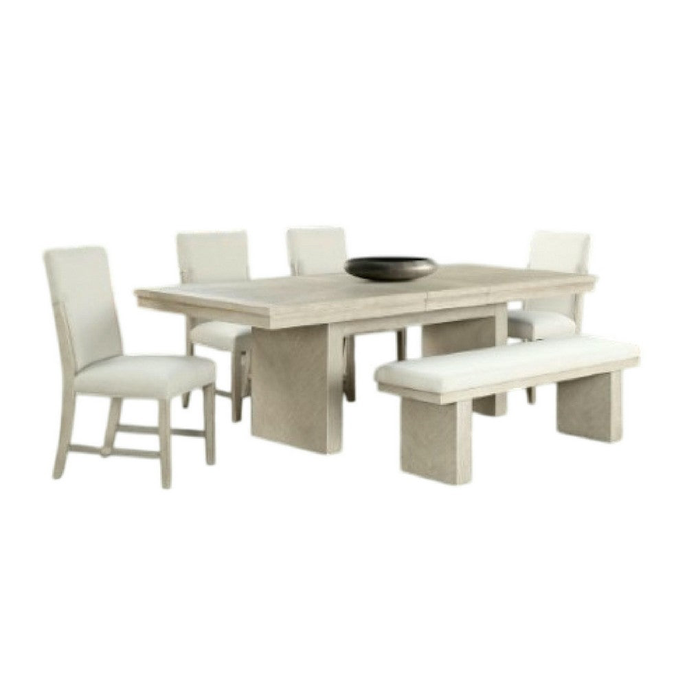 Hagy 7pc Dining Set, Extendable Table, 6 White Chairs, Natural Beige - BM346982
