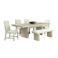 Hagy 7pc Dining Set, Extendable Table, 6 White Chairs, Natural Beige - BM346982